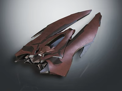 Aerospace Spacecraft Wreckage With Damaged Rusty Metal Structure And Geometric Cuts 3d model