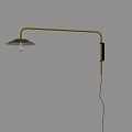 Modern Curved Wall Lamp Golden Metal Bracket Metal Lampshade On Light Wall Dark Vertical Stripes