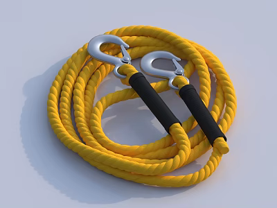 Durable Yellow Braided Rope With Silver Hooks And Ergonomic Black Handles 3d model