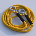 Durable Yellow Braided Rope With Silver Hooks And Ergonomic Black Handles 3d model