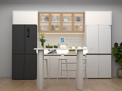Live Stream of Modern Open Kitchen with Island Counter Refrigerator and Cabinets 3d model