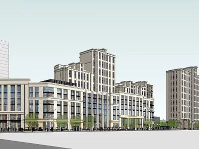 Urban Commercial Street With Modern Multi Story Buildings Glass Windows And Storefronts 3d model