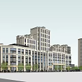 Urban Commercial Street With Modern Multi Story Buildings Glass Windows And Storefronts