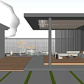Modern Courtyard Garden Design With Wooden Deck Covered Pergola Sofa Seating And Stone Pathway