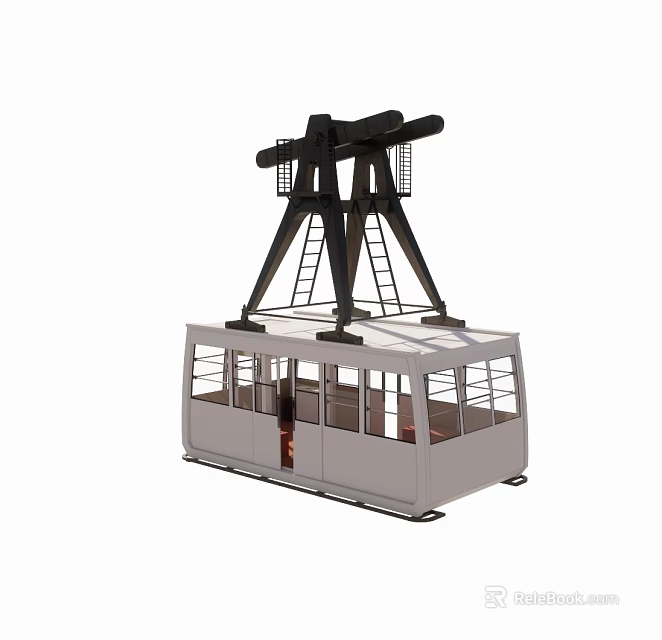 Cable Car Cabin With Metal Support Structure And Windows On White Background 3d model