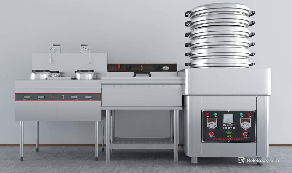 Modern Stainless Steel Kitchen Appliances With Multi Layer Steamer And Control Panel 3d model 