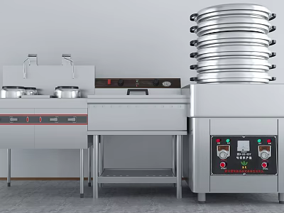 Modern Stainless Steel Kitchen Appliances With Multi Layer Steamer And Control Panel 3d model