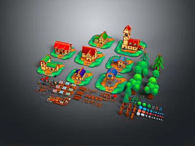 Vibrant Cartoon Village Scene With Colorful Houses Trees And Decorative Elements 3d model