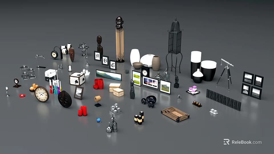 Art Installations Diverse Collection Including Sculptures Lamps Photo Frames Clocks and Decorative Pieces 3d model 
