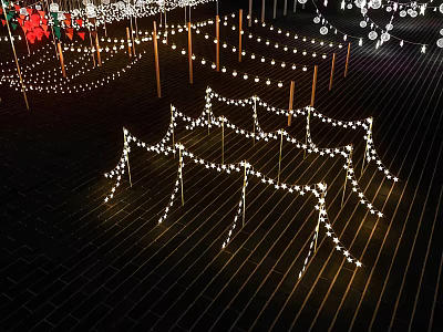 Outdoor Decorative Lights Strung in Festive Pattern Illuminating Night Scene with Bright Glow 3d model