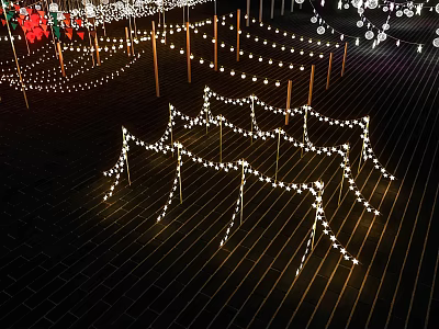 Outdoor Decorative Lights Strung in Festive Pattern Illuminating Night Scene with Bright Glow 3d model