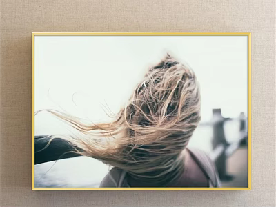 Portrait Painting of Woman From Behind With Blonde Hair Blowing in Wind and Wooden Railing 3d model