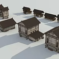 Traditional Thatched Houses With Various Wooden Structures And Architectural Designs