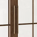 Stylish Wooden Double Doors With Glass Panels And Metal Handles Design