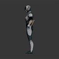 Futuristic 3D Game Movie Character In Teal White Sleek Suit With Helmet Armor Details