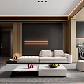 Modern Living and Dining Room Interior With Sofa Coffee Table And Warm Ambient Lighting