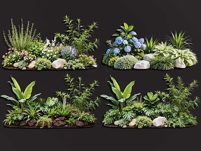 Diverse Garden Plant Combinations With Green Plants Flowers And Decorative Stones 3d model