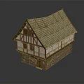 Traditional Half Timbered Building With Tiled Roof Stone Brick Walls Wooden Frame Windows And Door