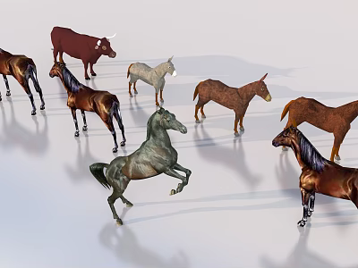 Colorful Reptile Models in Various Poses Standing and Crawling on White Background with Reflections 3d model