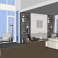 Spacious Living Dining Room With Large Windows Greenery View Sofa Tables Bookshelves And Decor