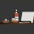 Assorted Foods On Round Table With Pizza Cake Chips Sushi Ketchup And Drink
