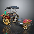 Antique Vintage Carriage With Black Canopy Golden Wheels Red Seats And Classic Design