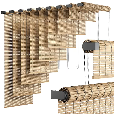 Bamboo Blinds Natural Material Design with Roller Style and Control Cords for Home Decor 3d model