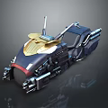 Futuristic Sci Fi Motorcycle With Sleek Metallic Design Gold Accents And Mechanical Details