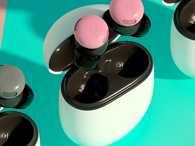 Stylish Wireless Earbuds With Pink Ear Tips And White Charging Case Design 3d model