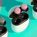 Stylish Wireless Earbuds With Pink Ear Tips And White Charging Case Design
