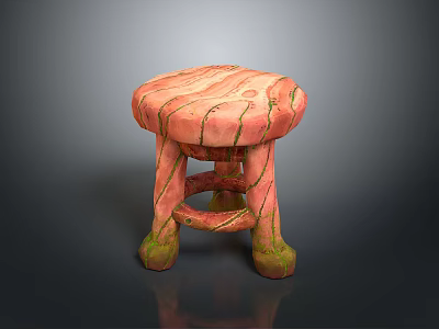 Decorative Pink And Green Stool With Marble Texture And Crossed Leg Support Design 3d model