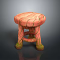 Decorative Pink And Green Stool With Marble Texture And Crossed Leg Support Design