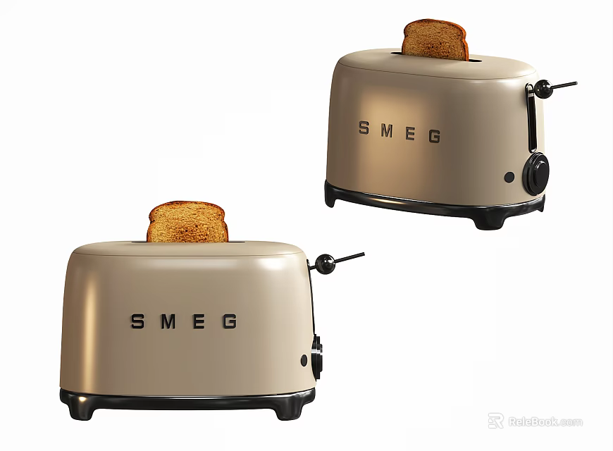 Stylish Beige SMEG Toasters with Toasted Bread in Modern Kitchen Appliances 3d model 