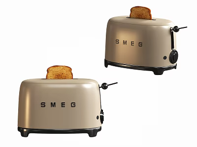 Stylish Beige SMEG Toasters with Toasted Bread in Modern Kitchen Appliances 3d model