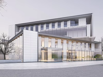 Modern Sales Center with Glass Curtain Wall White Facade and Contemporary Architectural Design 3d model