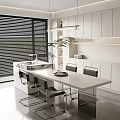 Modern Open Kitchen Interior Design With White Cabinets Island Counter And Pendant Lights