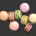 Colorful Macarons Stacked And Scattered On Dark Background With Vibrant Hues