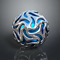 Intricate Decorative Sphere With Hollow Blue And Silver Wave Pattern Shiny Surface 3d model