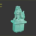 Traditional White Stone Lion Statue With Carved Pedestal And Decorative Details