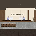 Professional Reception Desk in Architectural Design Company With Marble Countertop And Staff Working