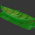 Wooden Boat Display Model With Natural Hull And Blue Trim On Gravel Stand