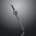 Ancient Metal Sword With Decorative Hilt Engraved Blade And Reflective Surface On Gray Background