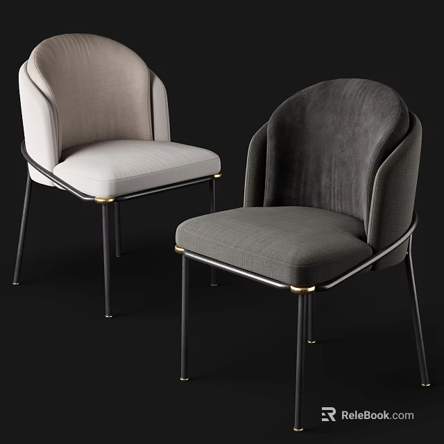 Modern Leisure Chairs With Light Dark Gray Upholstery Curved Backrest And Metal Legs 3d model 