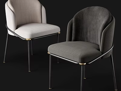 Modern Leisure Chairs With Light Dark Gray Upholstery Curved Backrest And Metal Legs 3d model