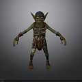 Male Fantasy Creature With Green Skin Horns And Tattered Armor Standing
