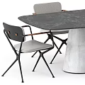 Modern Dining Table Set With Concrete Base Wooden Tabletop And Black Metal Chairs