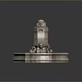 Stone Multi Tiered Garden Ornament Fountain With Carved Base And Brick Paved Surround