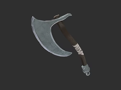 Medieval Battle Axe With Curved Blade Wooden Handle White Cloth Wrapped And Metal Decorated Base 3d model