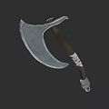 Medieval Battle Axe With Curved Blade Wooden Handle White Cloth Wrapped And Metal Decorated Base