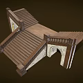 Elegant Wooden Staircase With Arched Sides Carved Handrails And Marble Accents